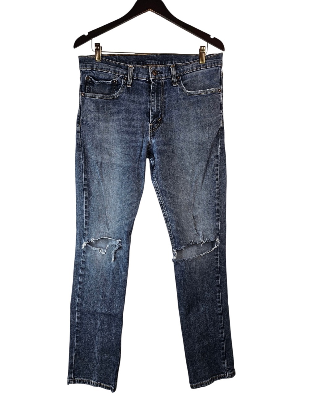 Levis 511 Slim Fit Distressed Ripped Blue Denim Jeans Mens 34x32 Medium Wash